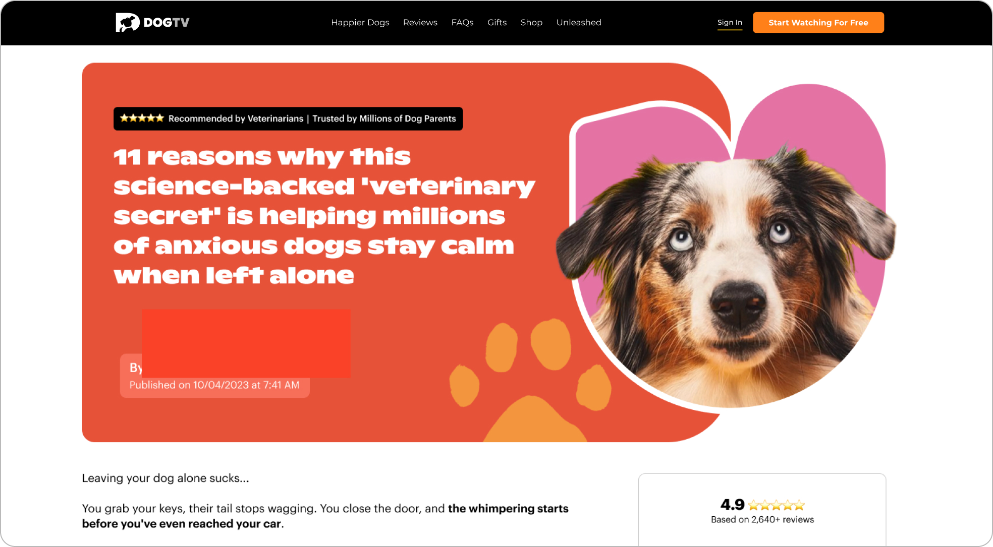 DogTV editorial listicle the ad clicks through to